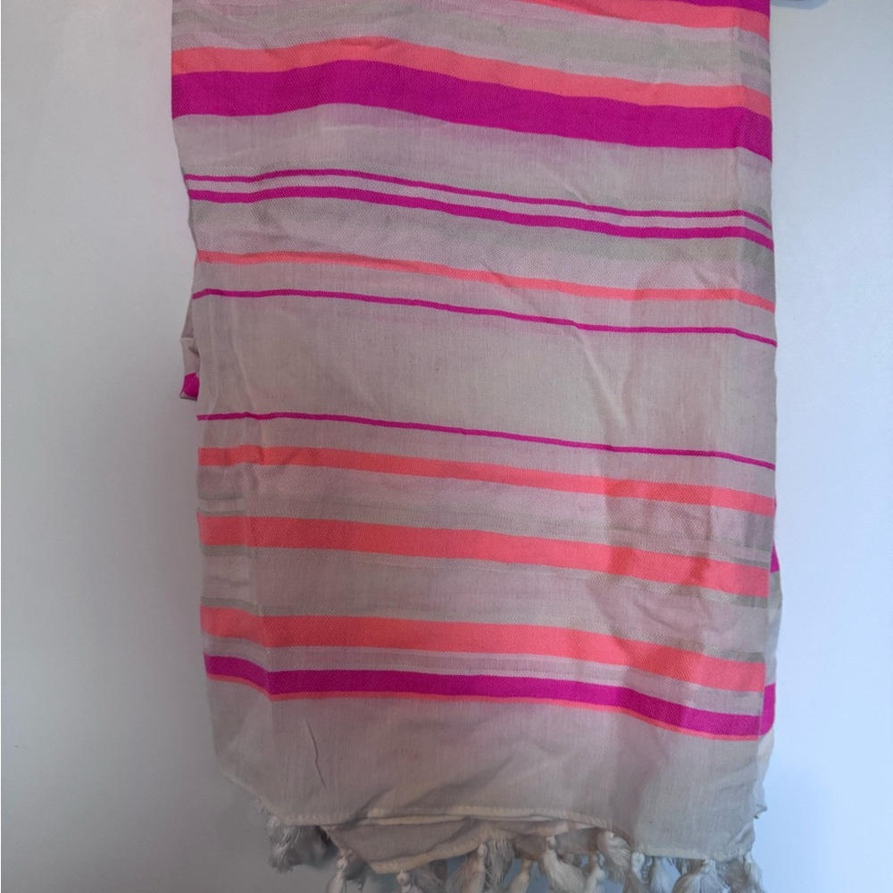 Stella & Dot Pink and Orange Striped Scarf with tassels